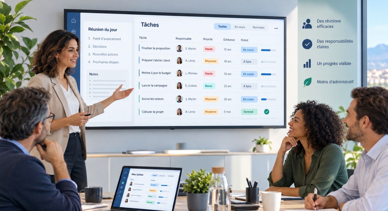 Affiche de Des réunions aux actions — piloter ses tâches avec WEDO